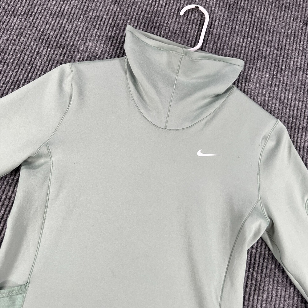 Nike Pro Therma Fit Pullover Womens Small Green Funnel Neck Long Sleeve Training